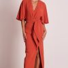 Women Pasduchas Wedding Guest | Pasduchas Sabine Drape Midi Dress-Tamarind