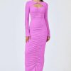 Women Suboo Wedding Guest | Suboo Ivy Long Sleeve Rouched Dress-Fuchsia