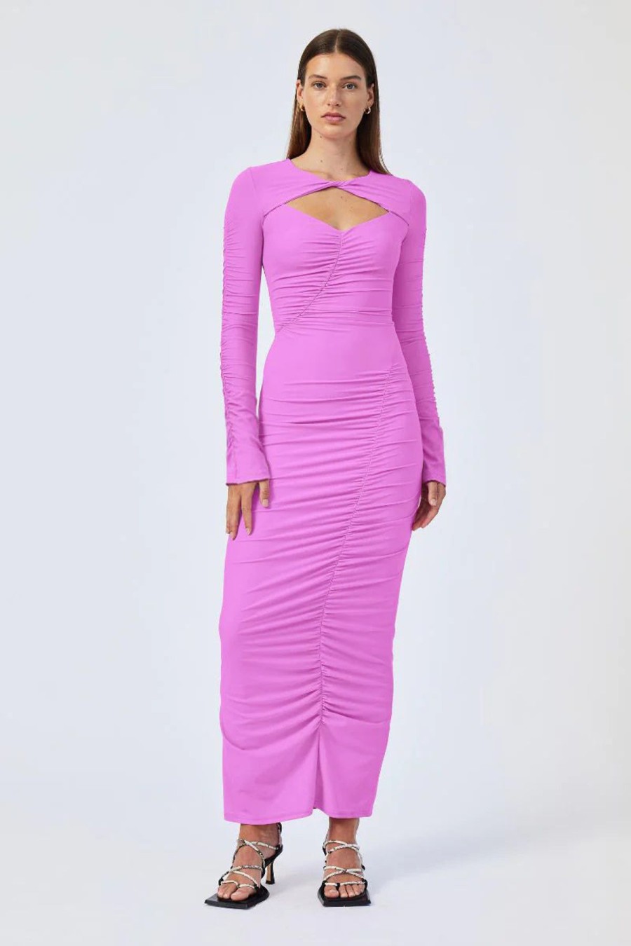 Women Suboo Wedding Guest | Suboo Ivy Long Sleeve Rouched Dress-Fuchsia