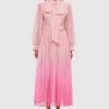 Women Leo Lin Wedding Guest | Leo Lin Cassie Tie Neck Midi Dress-Ombre Pink