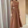 Women Dress Hire AU Pregnancy Friendly | By Nicola Gabriella One Shoulder Midi Dress-Desert