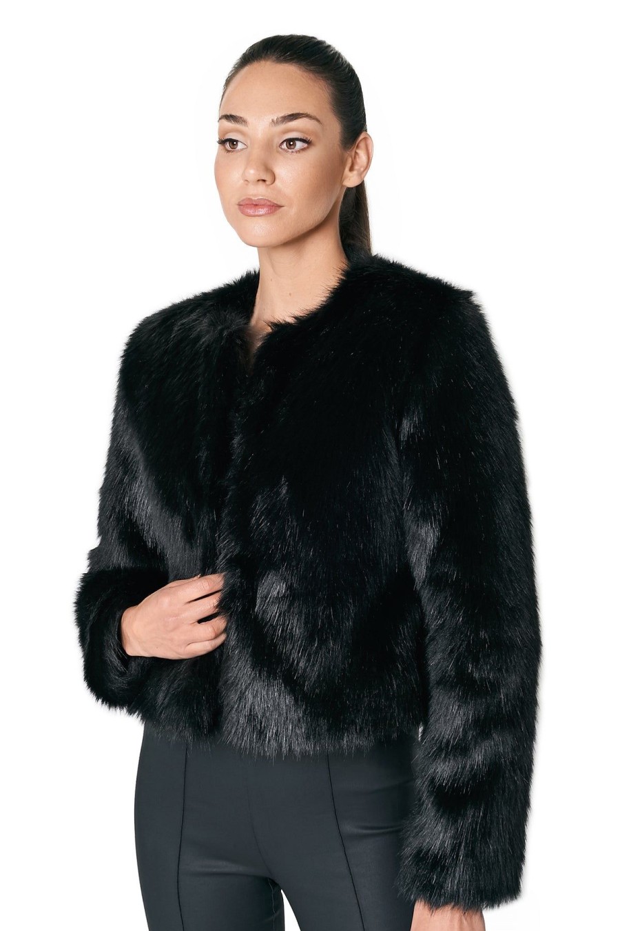 Women Dress Hire AU Jackets & Coats | Santina-Nicole Luna Fur Jacket-Black