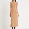 Women Dress Hire AU Wedding Guest | Sir The Label Andre Strapless Midi Dress-Camel